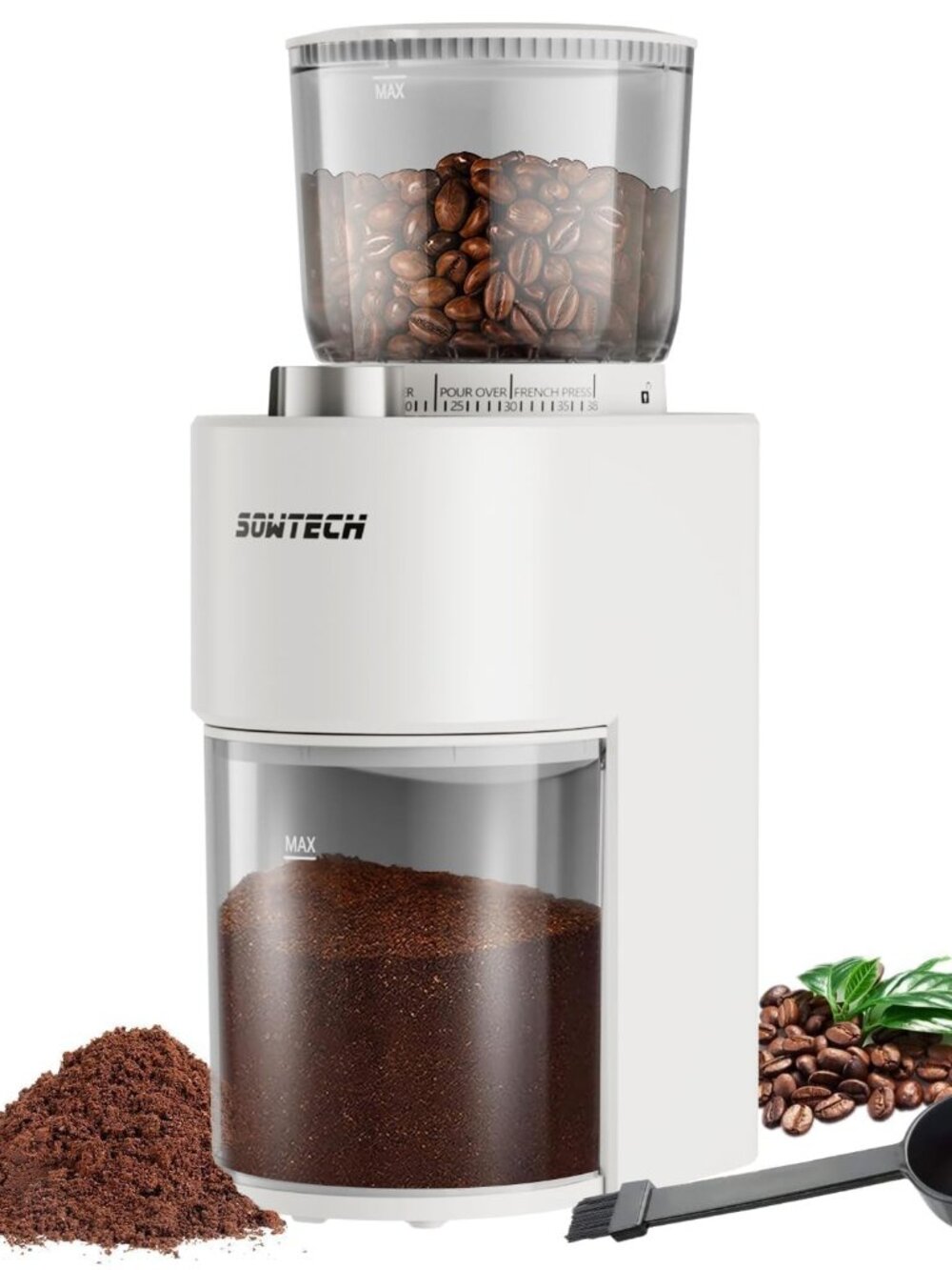 SOWTECH Conical Burr Coffee Grinder, Adjustable Electric Mill, 38 Precise Grind